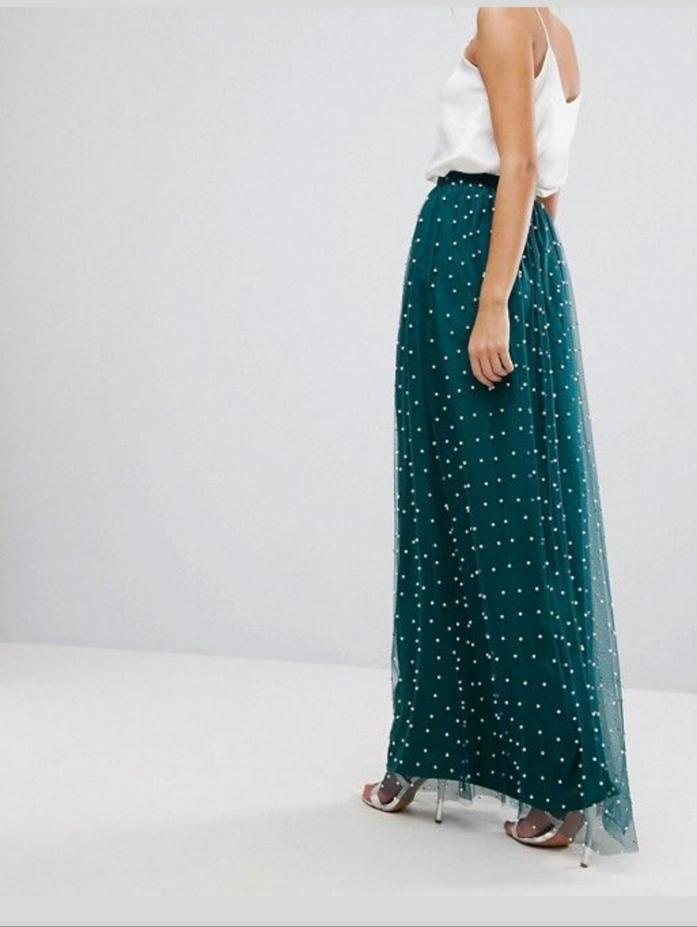 Elegant Teal Polka Dot Maxi Skirt